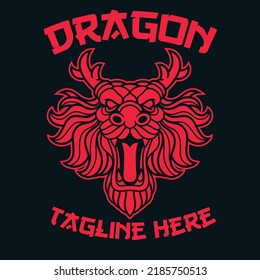 Asian Red Dragon Head Logo