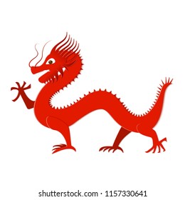 Asian red dragon in paper cut style on white background. Origami dragon for the year 2024. Traditional Chinese goroscop symbol. Vector card illustration.