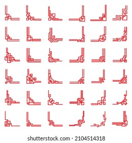 Asian Red Frame Corners And Dividers, Vector Chinese, Korean Or Japanese Ornaments. Oriental Asian Line Pattern Embellishments Or Border Frames, China Knot Decoration And Red Corner Dividers