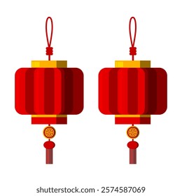 Asian Red Lanterns illustration vector design, Isolated Chinese New Year graphic elements for decoration, Oriental Clip art in Flat design, Editable vector stock