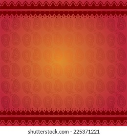 Asian red paisley background with henna borders