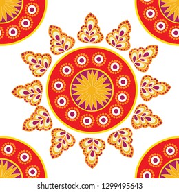Asian red yellow rangoli pattern 