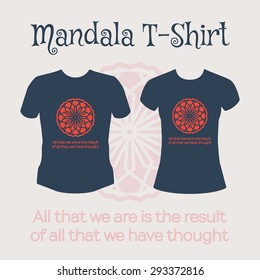 Asian religious circular ornament. Vector t-shirt template with mandala design