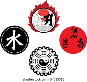 The Asian religious and magic symbols. vector illustration