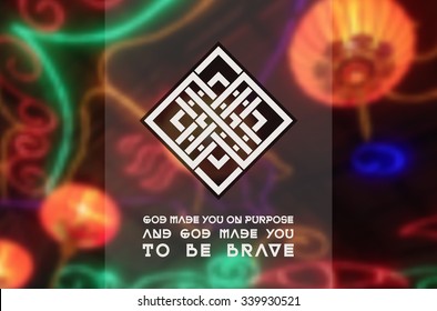 Asian religious ornament. Vector geometric design on blurred background