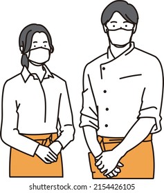 Asian restaurant clerk wearing a mask