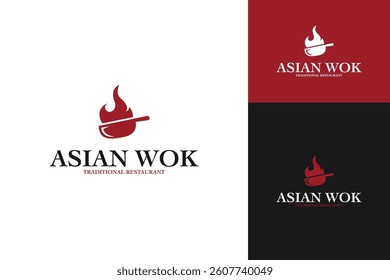 Asian restaurant wok logo design template vector symbol illustration