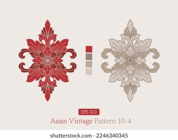 Asian retro symmetrical hand drawn traditional floral ornament vector illustration. Oriental luxury Year of the Rabbit high-quality design materials and decorations.