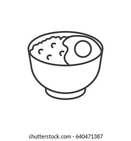 Asian rice dish in the bowl. Fried egg and rice outline icon.