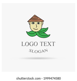 asian rice paddy farmer hat logo character vector template