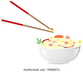 asian rice with seafood vector illustration isolated on white background