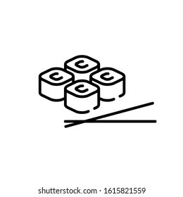 Asian roll icon template. Vector japanese food logo background. Line sushi with chopsticks symbol illustration. Modern concept for bar, delivery, cafe
