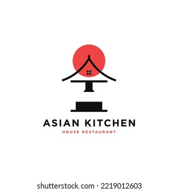 Asian Roof house kitchen restaurant minimal logo design concept. Vector illustration