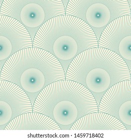 asian round feathers seamless pattern in bamboo blue shades