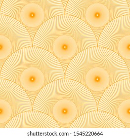 asian round feathers seamless pattern in orange shades