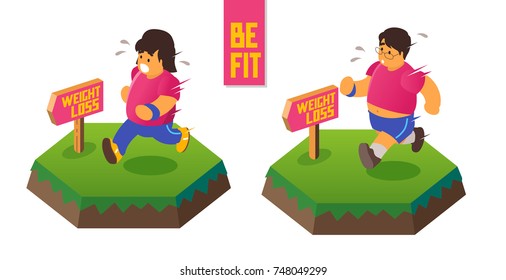 Asian Running for Losing weight. Be fit and healthy. Vector