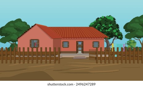 Asian rural village house background landscape vector design. House illustration for2d cartoon animation