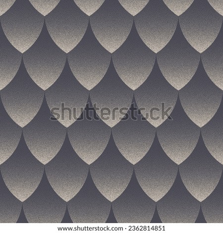 Asian Scale Seamless Pattern Trend Vector Dotwork Posh Abstract Background. Traditional Chinese Graphic Motif Textile Print For Clothes Or Swimwear. Repetitive Wallpaper Halftone Art Illustration