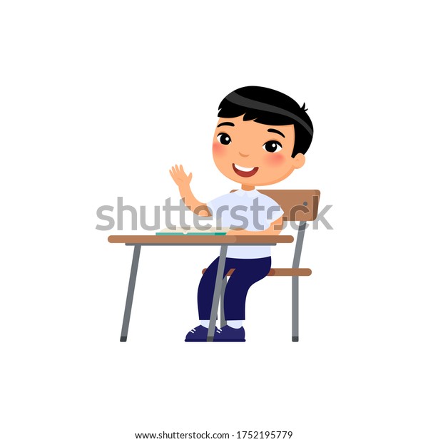 Asian School Boy Raising Hand Classroom Stock Vector (Royalty Free ...