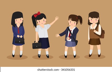 asian school girl cartoon vector