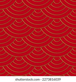 Asian seamless gold and red pattern. Chinese, Japanese and Korean traditional ornament. For textiles, wallpapers, gift wrap. Isolated vector.