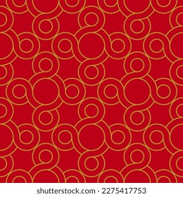 Asian seamless gold and red pattern. Chinese, Japanese and Korean traditional ornament. Isolated vector.