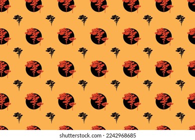 Asian seamless pattern with Chinese taditional styles. Abstract hand drawn fabric texture. Symbol related to chinese philosophy and culture. Ready for carpet, greeting card and cloth design.