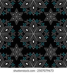 
Diseño asiático sin fisuras del patrón, patrón étnico geométrico, tela tailandesa, azulejo, alfombra, Vector,
Diseño de ilustración, Flores sobre fondo negro