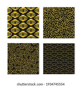 Asian seamless pattern gold and black vector set.