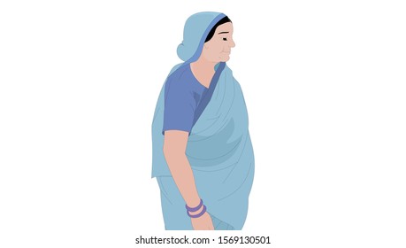 Asian Senior lady Standing on isolated white background, Flat style vector illustration