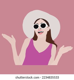 A girl wearing Sun Hat and Sunglass, Draw a girl