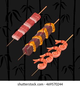 Asian snack skewers vector illustration