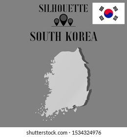 Asian South Korea outline world map silhouette vector illustration, creative design background, national country flag, objects, element, symbols from countries all continents set.