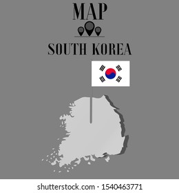 Asian South Korea outline world map silhouette vector illustration, creative design background, national country flag, objects, element, symbols from countries all continents set.