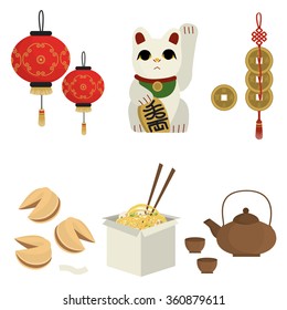 Asian souvenirs. Chinese food. Vector set