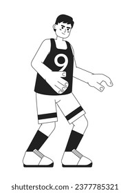 Asian sportsman monochromatic flat vector character. Young man playing game. Uniform. Editable thin line full body person on white. Simple bw cartoon spot image for web graphic design