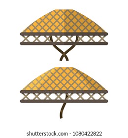 Asian straw hat isolated on white background. Front and side view. Vector illustration in flat design.