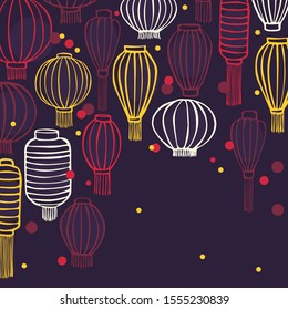 Asian street and chinese holiday lanterns. Vector background