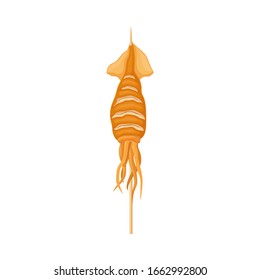 Asian Street Food with Deep Fried Squid Platon Sharp-Vektorillustration Illustration