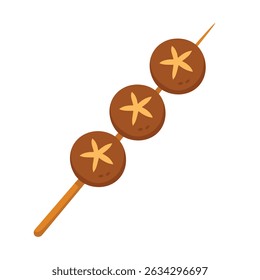 Asian street food with grilled shiitake mushrooms on stick, cartoon vector snack illustration.