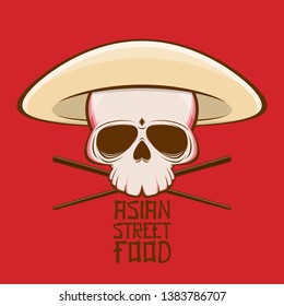 Asian Street Food Skull With Hat And Chopsticks