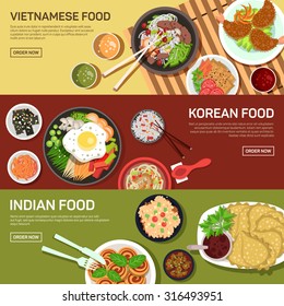 Asian street food web banner , thai food , japanese food , chinese food flat design