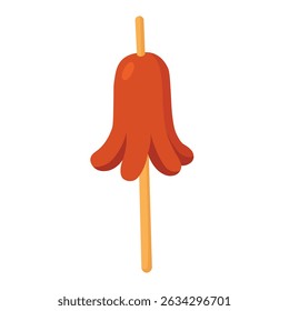 Asian street snack with grilled octopus sausage on stick, cute cartoon vector illustration.