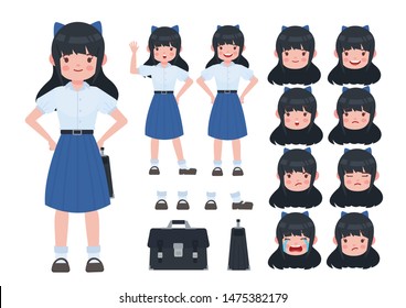 Asian student in school uniform. Thai student. Student character on isolated background. Vector. Student character vector.