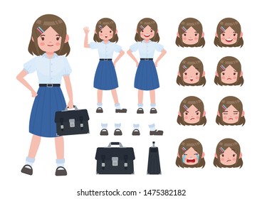Asian student in school uniform. Thai student. Student character on isolated background. Vector. Student character vector.