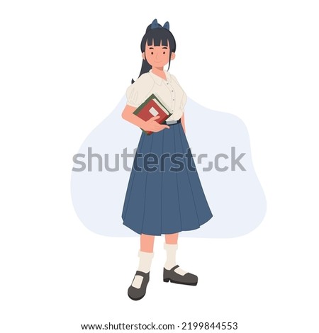 Asian student in school uniform. Thai student girl is holding books in one hand. learning , back to school concept. vector illlustration