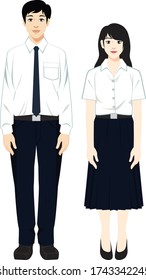 Asian student in university uniform. Thai student. Student character on isolated background. Vector. Student character vector.