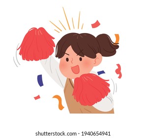 Asian student vector illustration with concept cheering for exam or SAT. The female student is doing cheerleading.