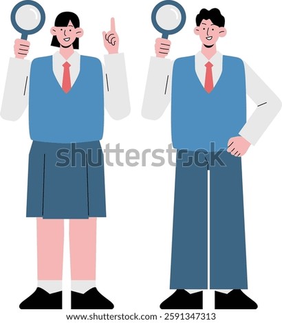 Asian students, high school students, junior high school students illustration