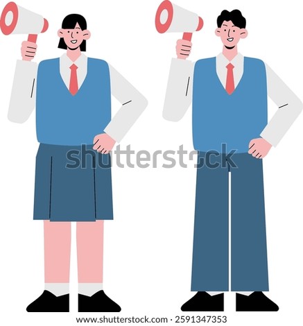 Asian students, high school students, junior high school students illustration